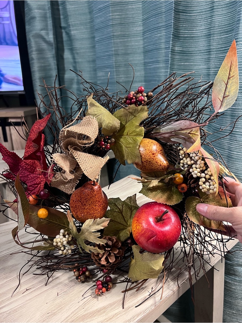 Fall Harvest Grapevine Wreath Apples Pears Berries Rustic Front Door Decor